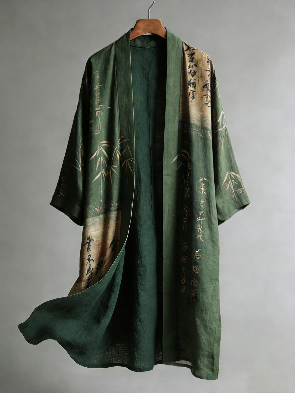 Men's Retro Calligraphy And Bamboo Art Linen Long Kimono