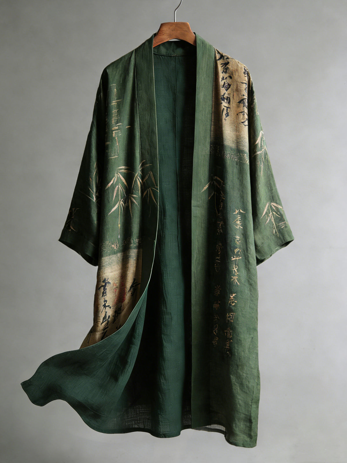 Men's Retro Calligraphy And Bamboo Art Linen Long Kimono