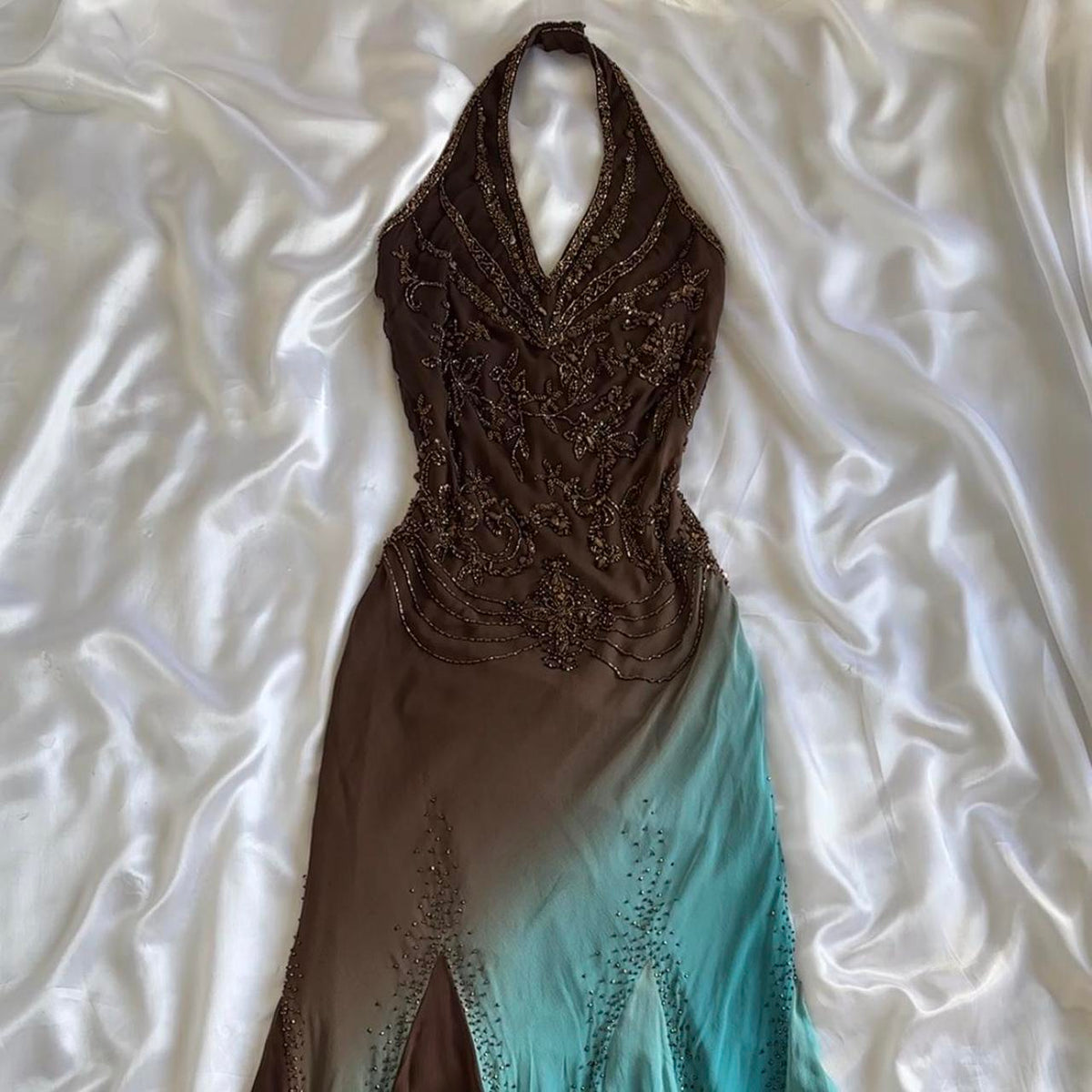 Women's Brown and Blue Dress