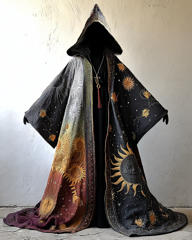 Star, moon, and sun three-dimensional embroidered contrasting color stitching cape 5874