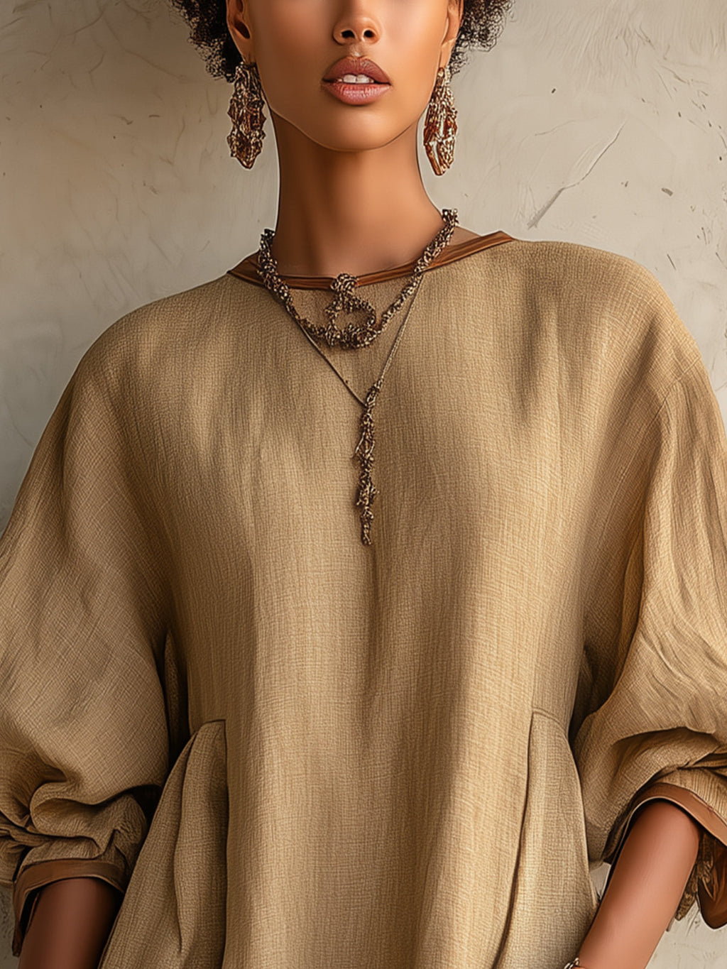 Khaki Oversized Textured Pocket Mini Dress