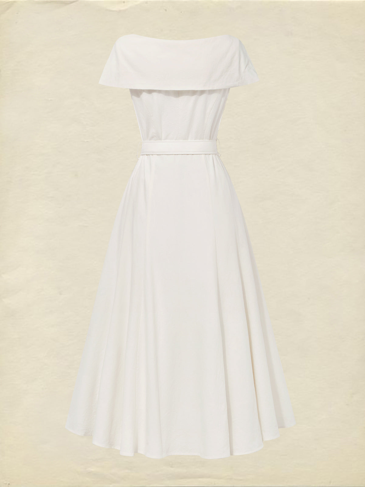 Midi Linen Dress, Short Sleeves, Shawl Collar, Plain, Button Design, French Vintage, White