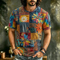 Men's Retro Hippie Patchwork Floral Art Crew Neck Short Sleeve T-shirt