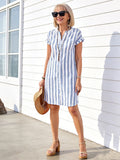 Breathable Cotton Dress Loose Casual Striped Shirt Dress