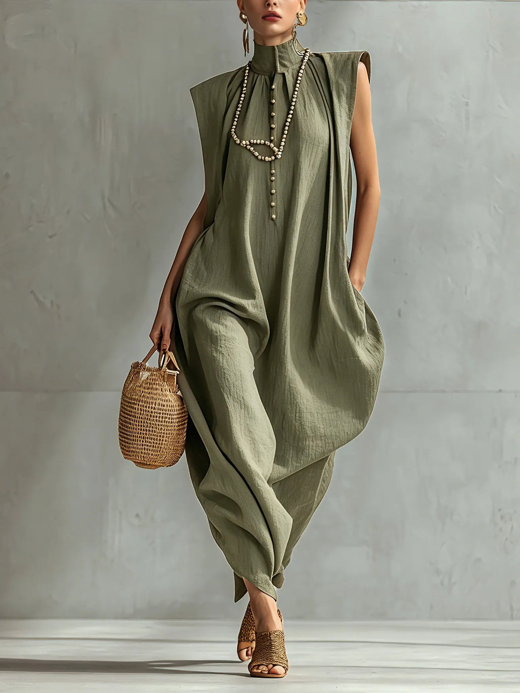 Olive Relaxed O-Line Maxi Dress