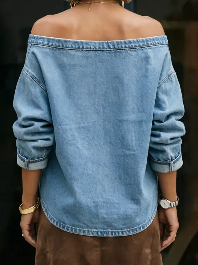 Casual Plain Asymmetrical Denim Top
