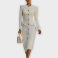 Elegant Button-Front Tweed Midi Dress