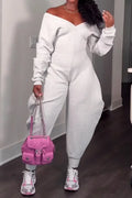 Women's Casual Off Shoulder Loose Wide Leg Jogger Jumpsuit