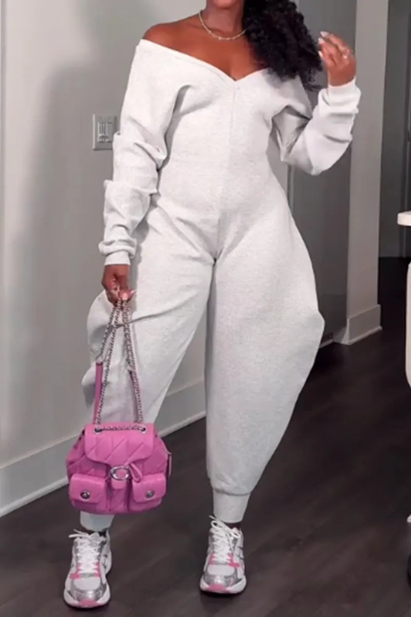 Women's Casual Off Shoulder Loose Wide Leg Jogger Jumpsuit