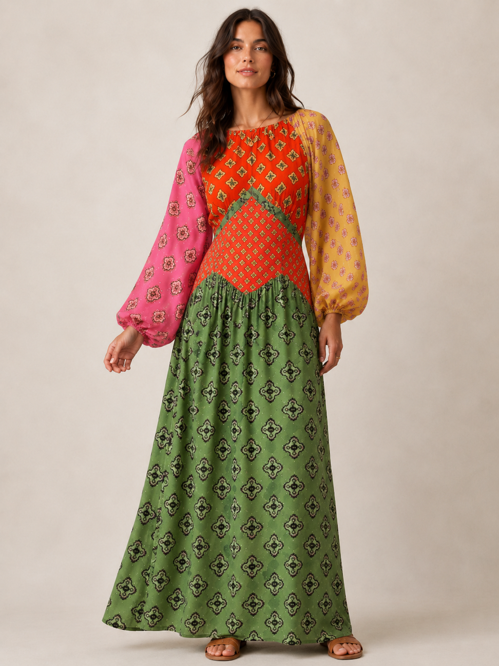 Reversible Patchwork Boho Maxi Dress