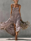 Purple Lace Trimmed Linen Maxi Dress