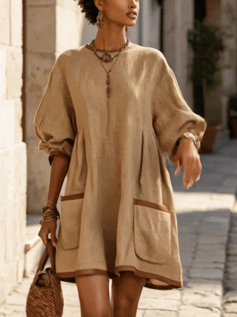 Khaki Oversized Textured Pocket Mini Dress