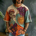 Men's Sun, Moon, Butterfly, And Mushroom Color Block T-shirt