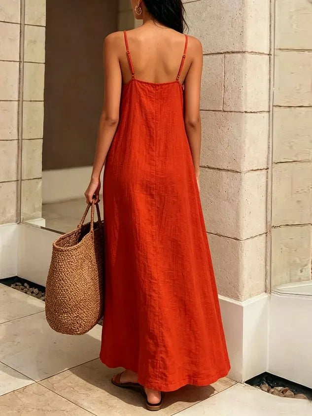 Casual Plain Spaghetti Midi Dress