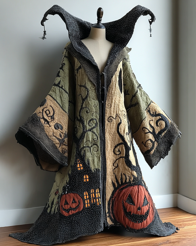 Women's Halloween Themed Castle Pumpkin Embroidered Cape 3e2b