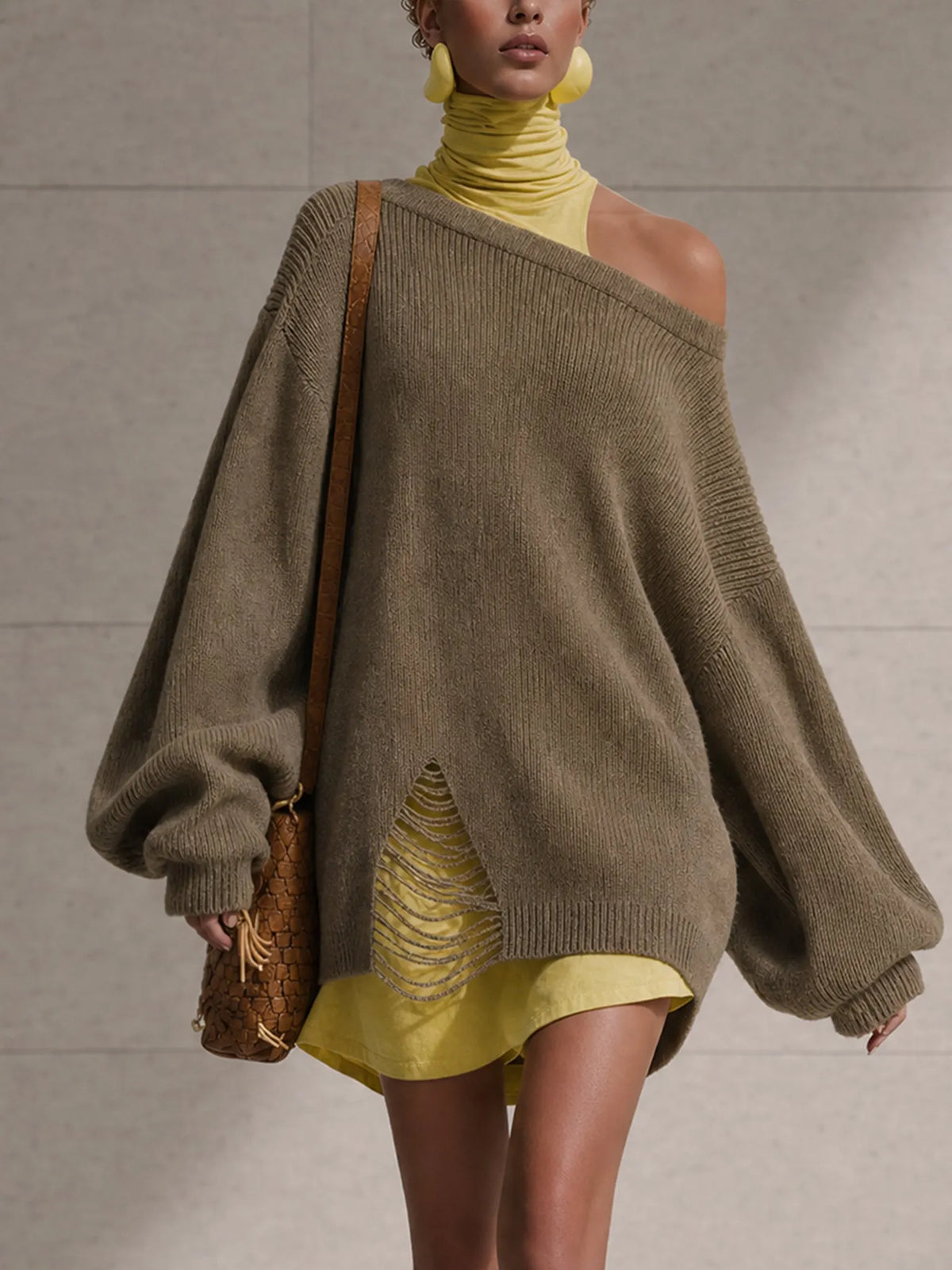 Green Off Shoulder Knit Mini Dress With Inner Slip