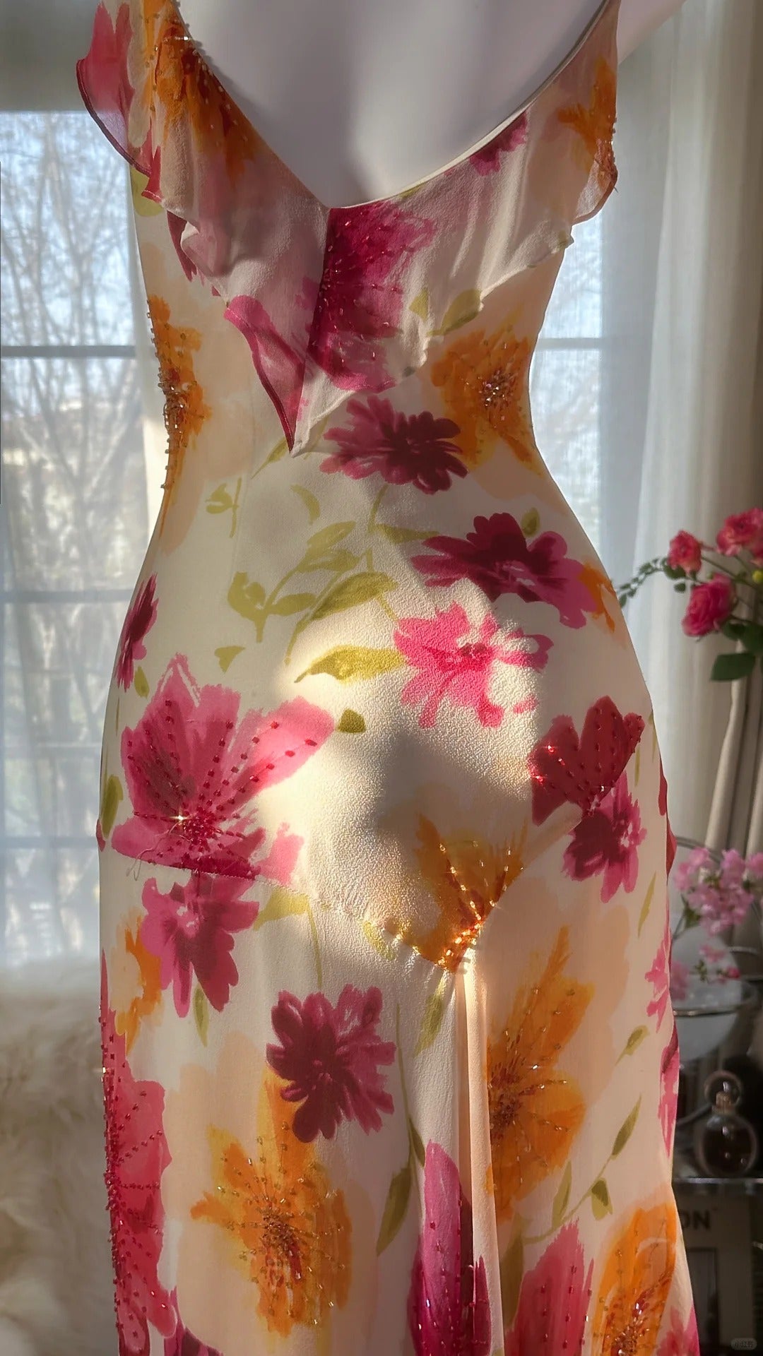 Colorful Romantic Floral Elegant Fashion Exquisite Beaded Long Chiffon Ball Dress Evening Dress Party Dress Valentine's Day Date Dress Wedding Guest Dress 4007