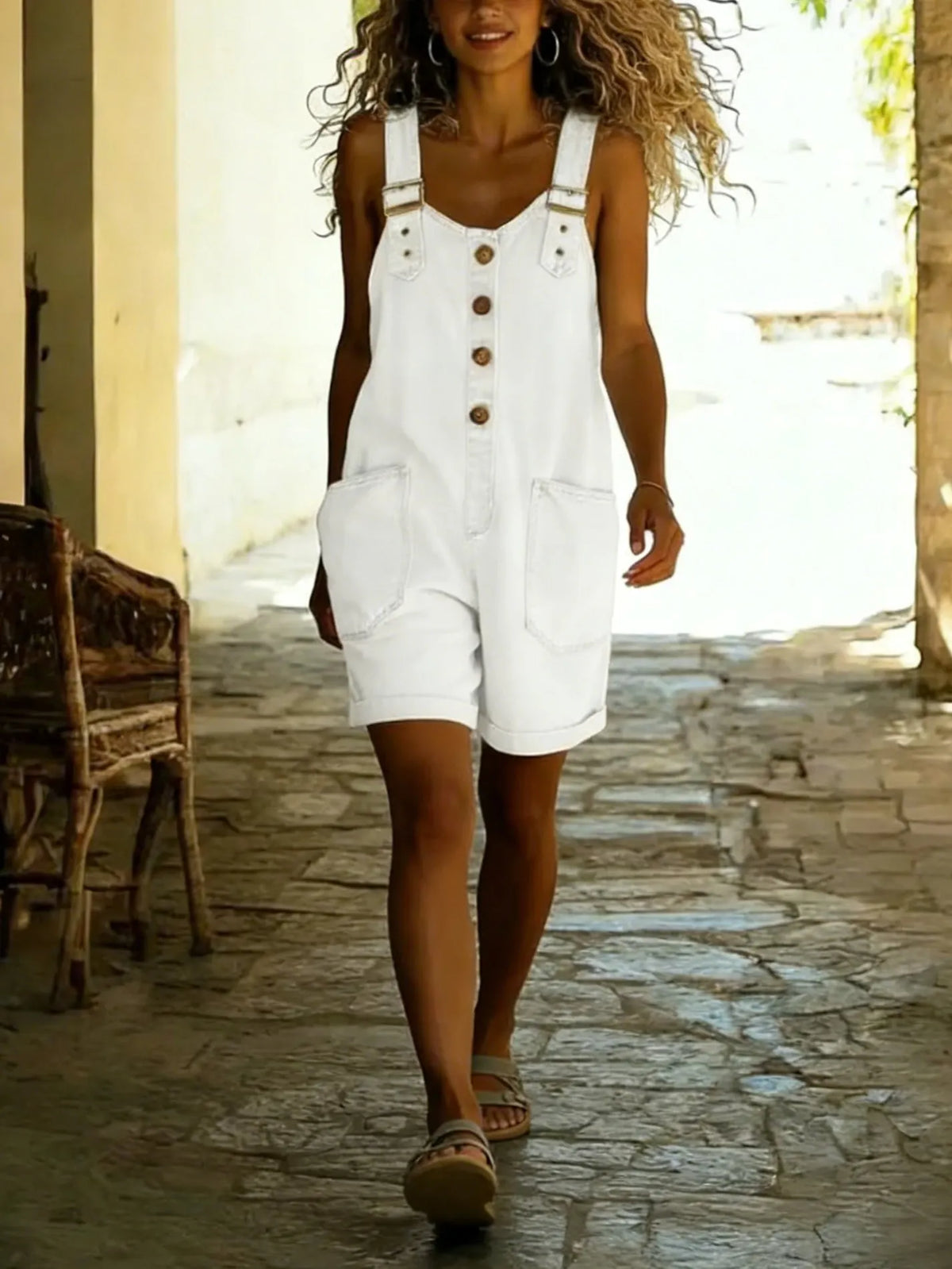 Women's Y2K Denim Shortalls Button Front Wide Leg Loose Bib Jean Overalls Shorts Romper Jumpsuits Vintage