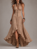 Bohemian Cotton Halter Corset Tiered Maxi Dress