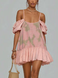 Pink Printed Mesh Mini Dress