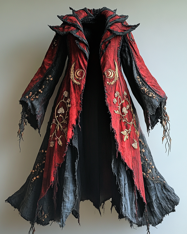 Star and moon, floral 3D embroidered contrasting cape coat  9bc8