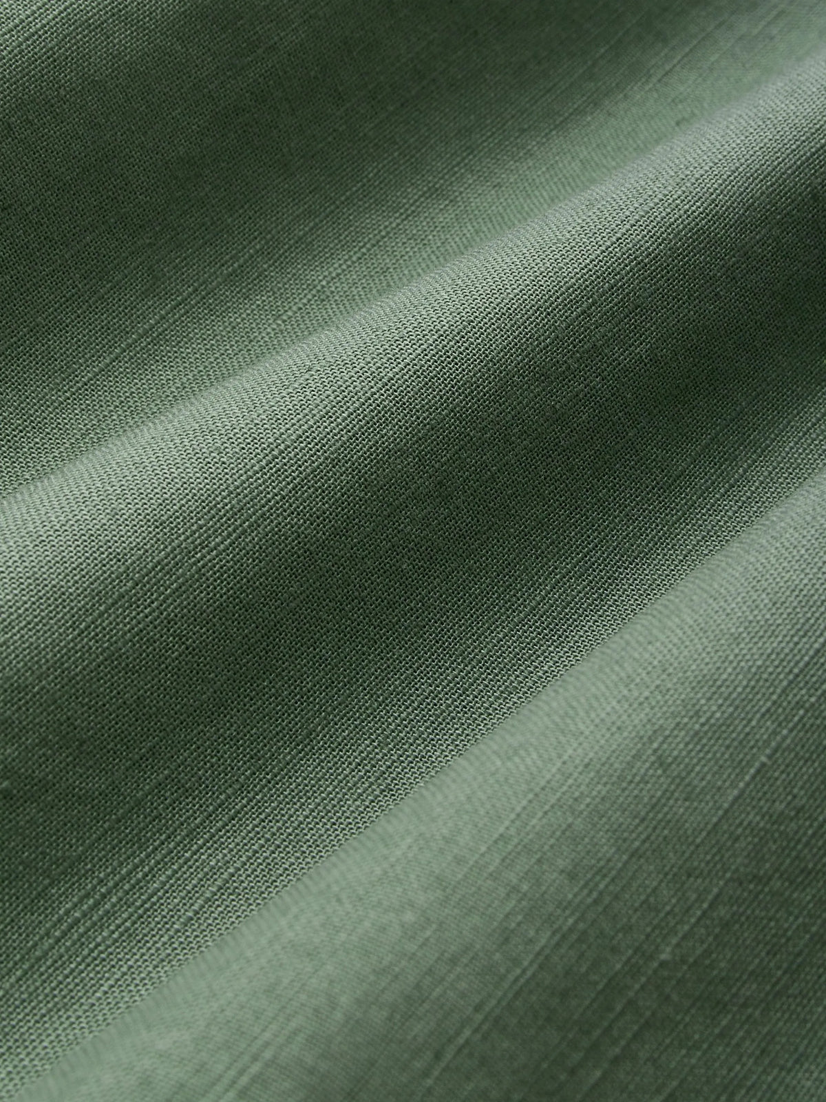 Midi Cotton Dress, Casual, Plain, Pocket Stitching, Half Open Collar, Half Sleeve, Vintage, Green