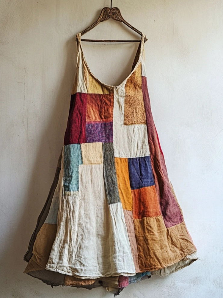 Colorful Patchwork Linen Blend Dress 4068