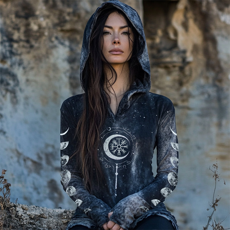 Viking Vegvisir Moon Phase Mystical Handmade Hoodie