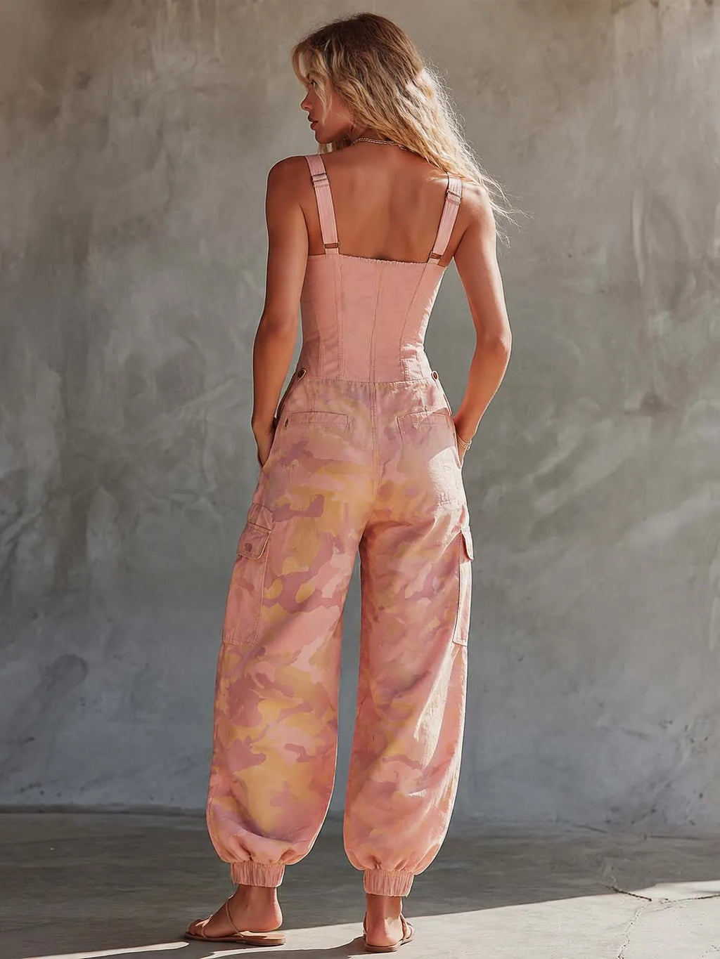 Women's Pink Camouflage Utility Cargo Jumpsuit