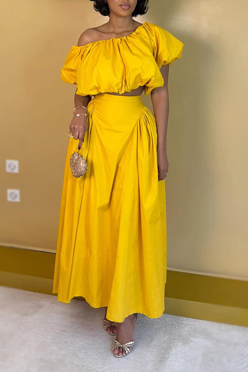 Women's Casual Off Shoulder Top A Line Skirt Set