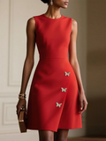 Red Butterfly Buckle Classic Crew Neck Sleeveless A-Line Mini Homecoming Dress