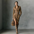 Women's Vintage Elegant Brown Suede Dress