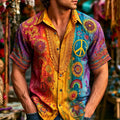 Men's Hippie Peace Symbol And Floral Art Tie-dye Casual Loose Shirt