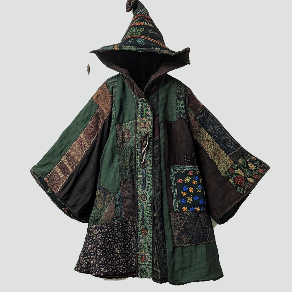 wizardEthnic print hooded disk-button robe 4d7a