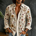 Men's Bohemian Floral Patterns Hippie Art Casual Long Sleeve Linen Shirt