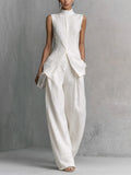 Women's Neo-Chinese Mock Neck Sleeveless Set - Elegant Wide-Leg Two-Piece Suit for Quiet Luxury Style