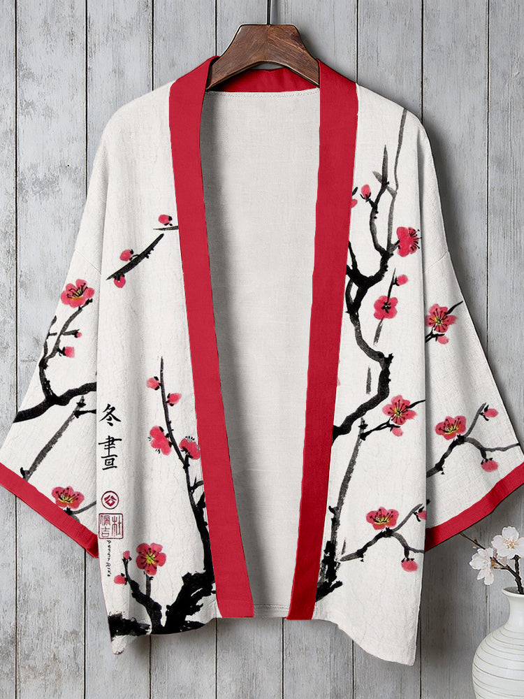 Vintage Japanese Plum Blossom Cozy Linen Kimono