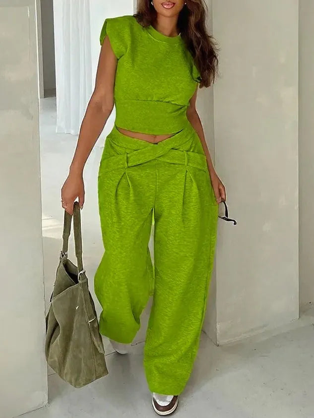 Casual Plain Pockets Cross Fashion Pants