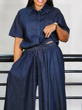 Casual Plain Shirt Collar Soft Tencel  Denim Shirt