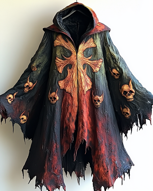 Halloween Themed Gradient Skull Hooded Cape f07a