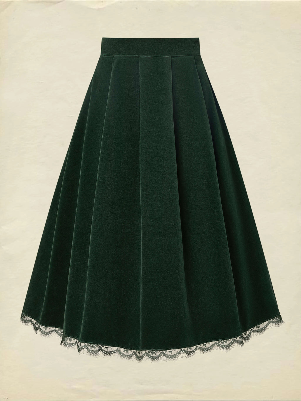 Midi Cotton Skirt (Shirt and Vest Not Included), Plain, Pocket Design, Vintage, Green