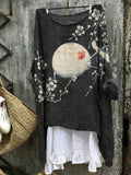Plum Blossom Full Moon Japanese Art Linen Blend Tunic