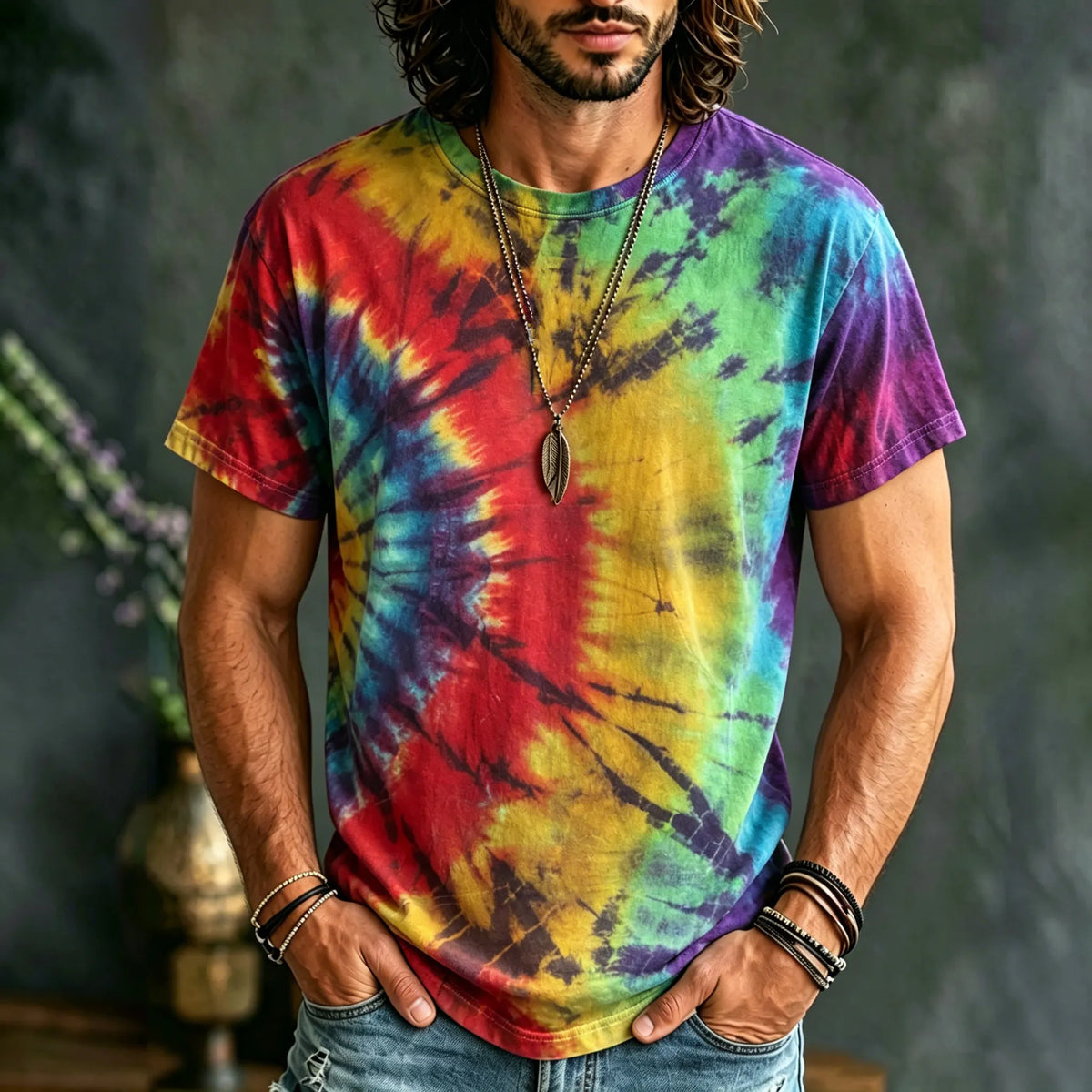 Men's Hippie Tie-dye Rainbow Vacation T-shirt