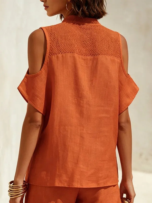 Cotton Casual Plain Zipper Mock Neck Blouse