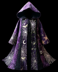 Halloween themed star, moon and spider web embroidered contrasting color stitching cape a36d