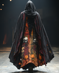 Men's Printed Halloween Contrast Hooded Oversized Cape Coat aec7