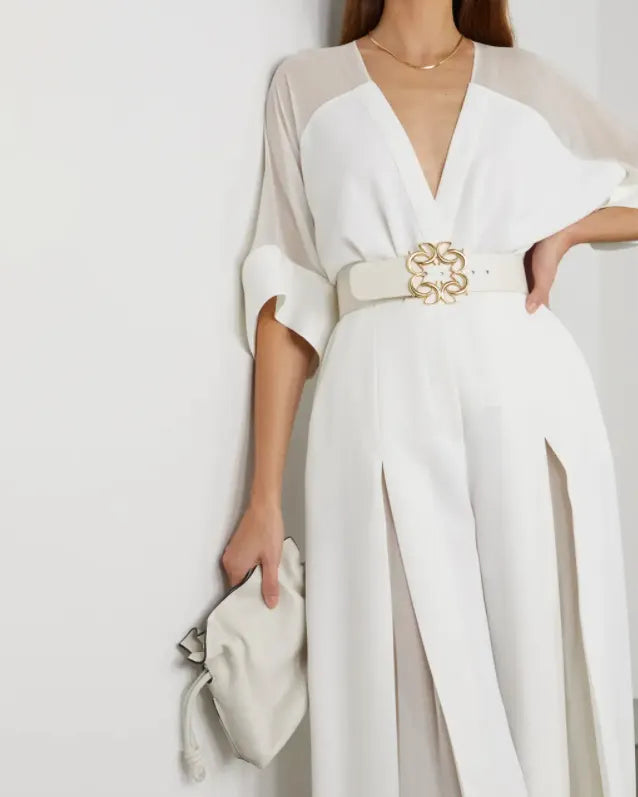 Doll Sleeve Solid Slit Jumpsuit