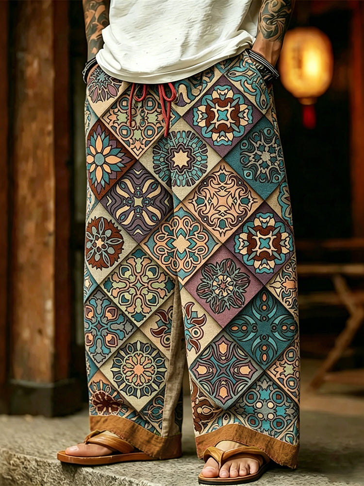 Men's Retro Tribal Geometry Hippie Style Pattern Art Casual Pants