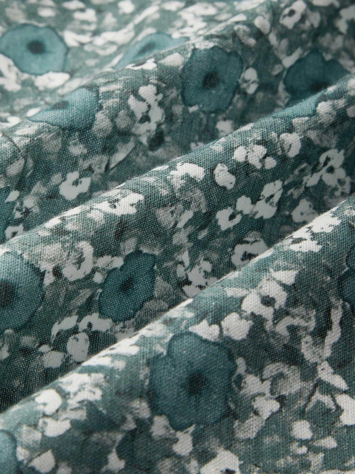 Maxi Linen Dress, Long Sleeves, V Neck, Floral, Button Design, Vintage, Green