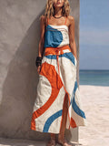 Women's Abstract Print Casual Loose Cotton-linen Camisole Dress